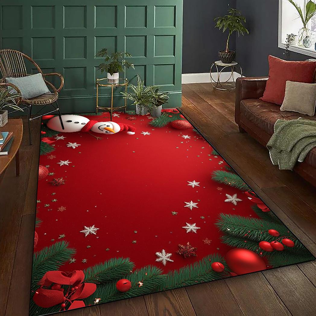 

Red Christmas Rug with Snowflakes, Green Pine Border Holiday Carpet, Non-Slip Living Room Mat, Festive Home Decor for Winter 50x80cm