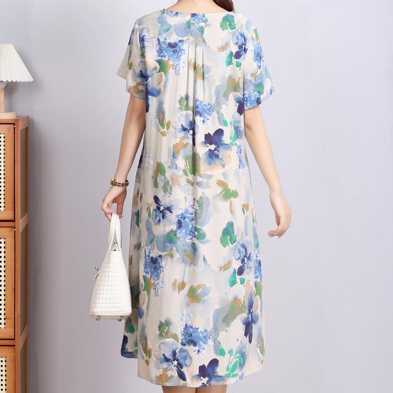 Elegant Woman Summer Dress Casual Loose Short Sleeve Long Dresses Plus Size Woman Clothing