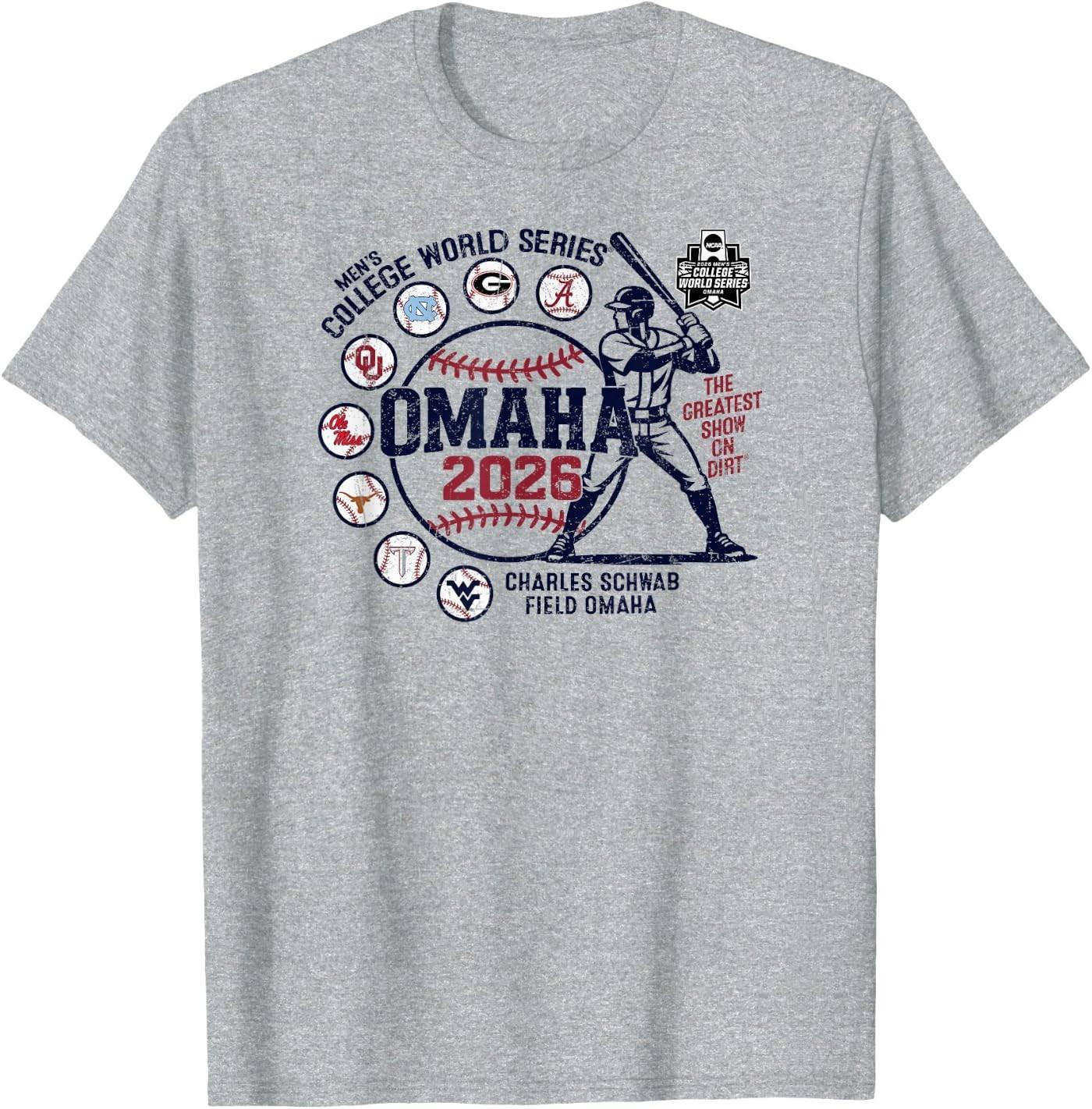 Men s College World Series 2026 NCAA Baseball 8-Team Gray T-Shirt M