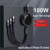 100W Retractable Round Fast-Charging 3-in-1 Cable for Apple, Type-C, and More