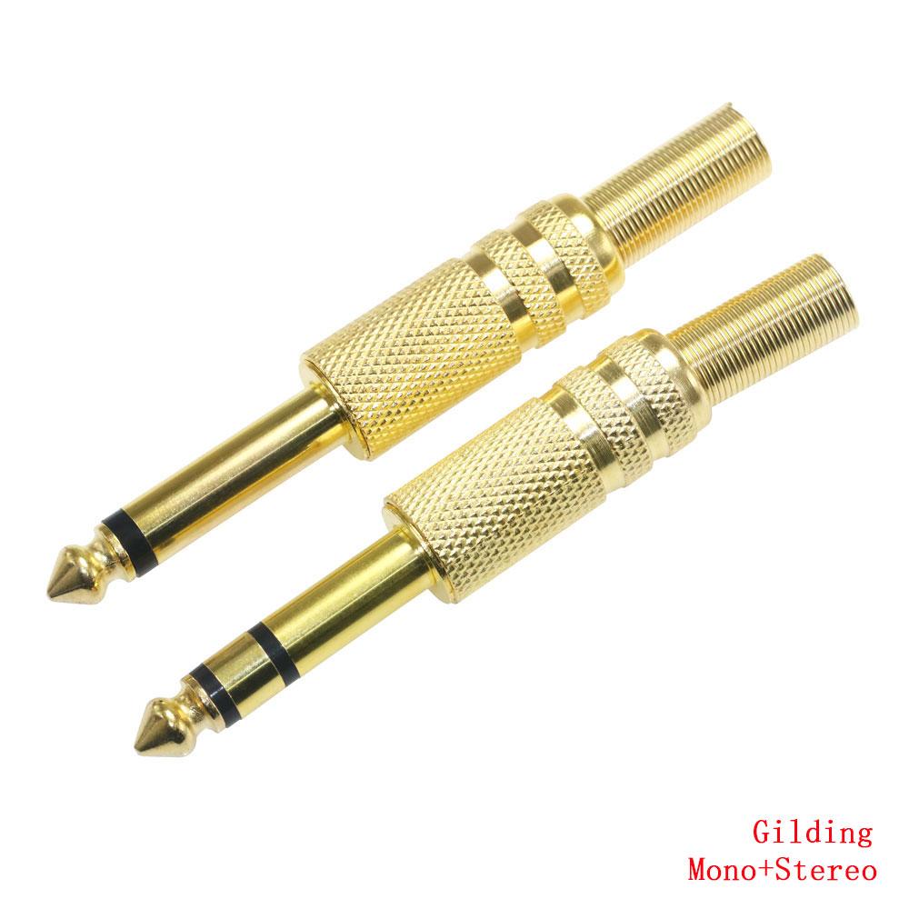 2PCS 6.35mm 2Pole Mono Amplifier Plug 6.35 Stereo Metal Microphone Jack Plug-in Audio Connector for KTV