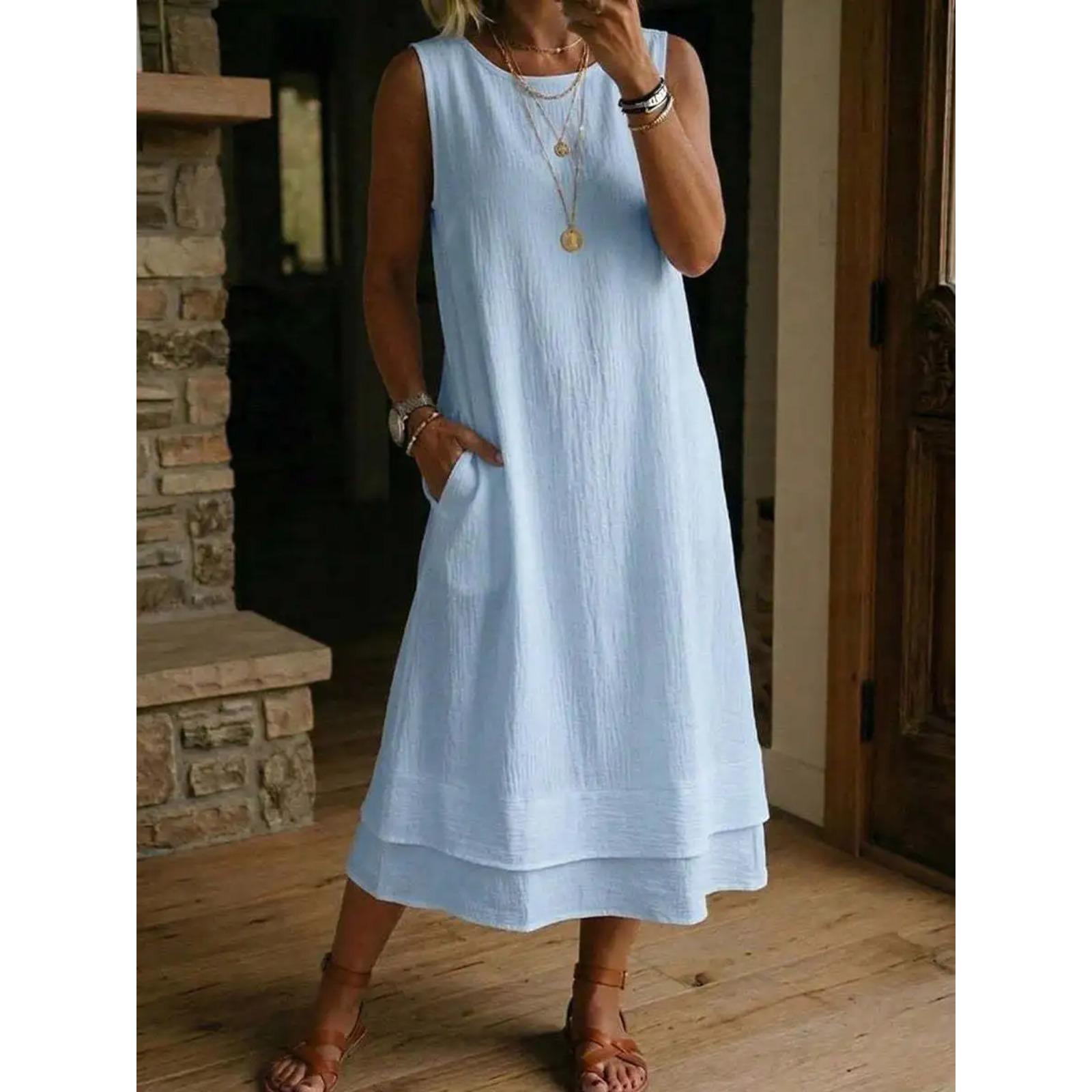 

Solid Color Casual Loose Long Dresses For Women Fashion Summer Women s A-Line Midi Dress Elegant Vintage Female Dresses S