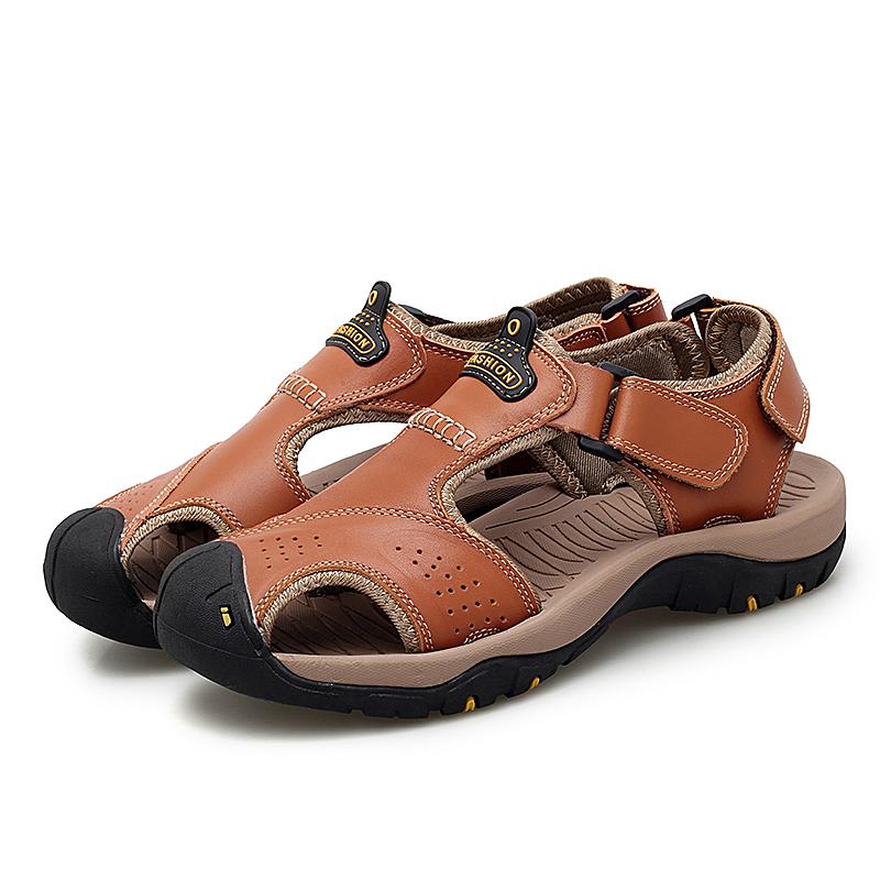 Summer Men Sandals Genuine Leather Mens Casual Shoes Outdoor Men Leather Sandals for Men Beach Shoes Roman Shoes Plus Size 38-48