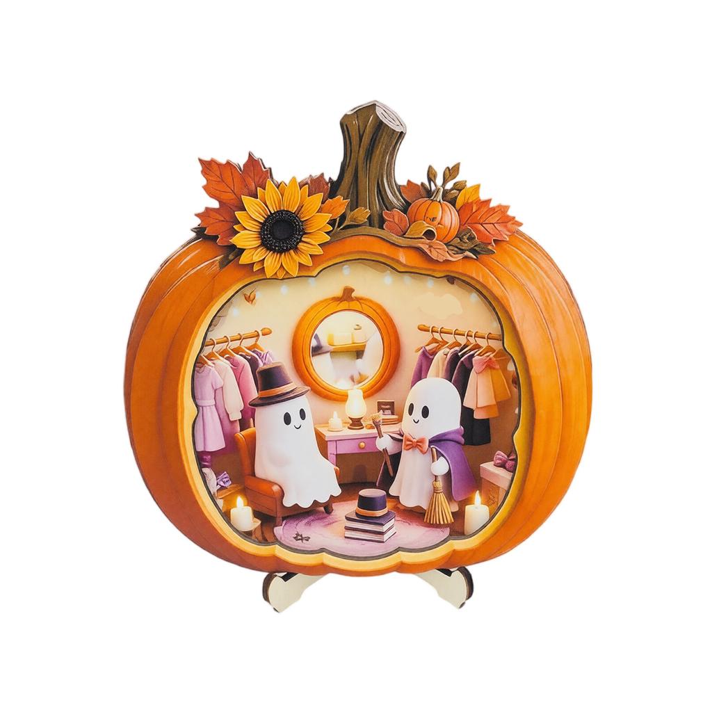 Decorazione Tavolo in Legno Zucca di Halloween Centrotavola Rustico per Decorazione Stagionale Autunnale della Casa