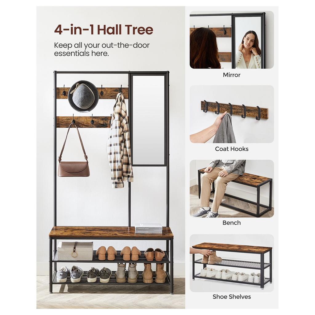 VASAGLE Coat Rack Stand, Industrial, Rustic Brown and Black