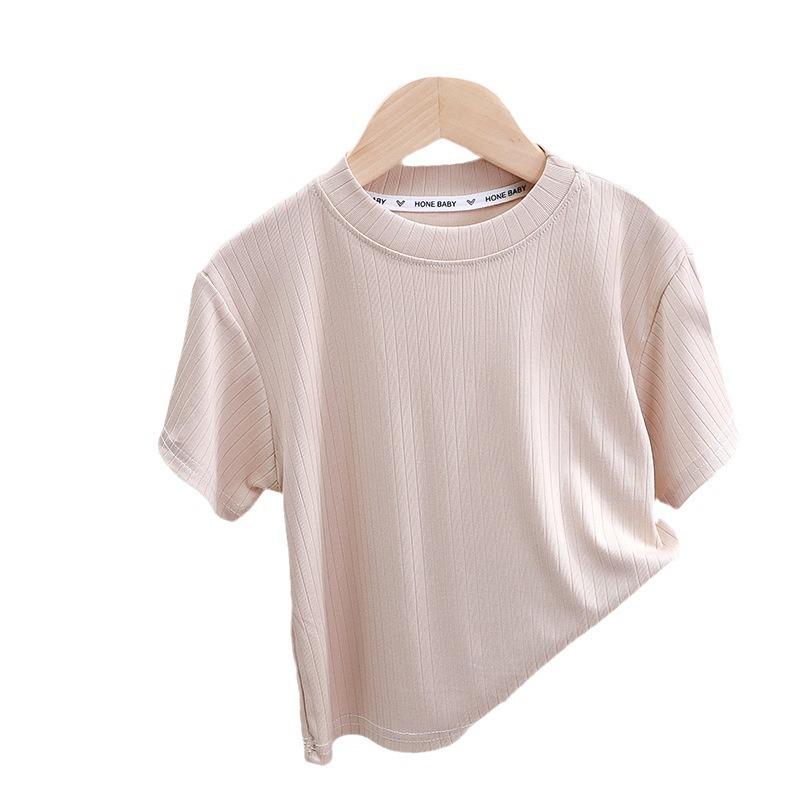 Kids' Summer Ice Silk Short-Sleeve Solid Top: Round Neck, Fashionable and Versatile for Boys and Girls