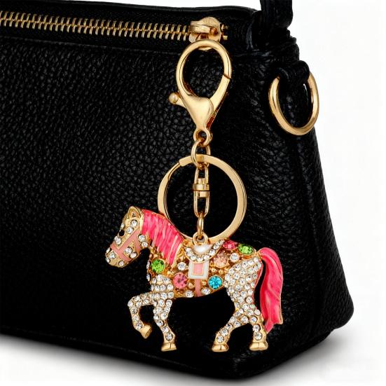 Keychain Pendant Sparkling Rhinestones Cartoon Horse Shape Key Chain Bag Wallet Phone Car Decoration