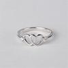 Latest Small Fresh Heart Shaped Creative Double Love Hollow Sterling Tone Jewelry Stylish Fashionable Crystal Stone Opening Rings