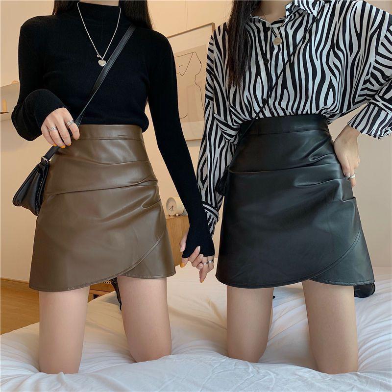 Women's Autumn 2025 Slim PU Leather High Waist A-Line Bodycon Mini Skirt