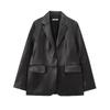 2025 Women's Casual Faux Leather Lapel Jacket - European & American Style