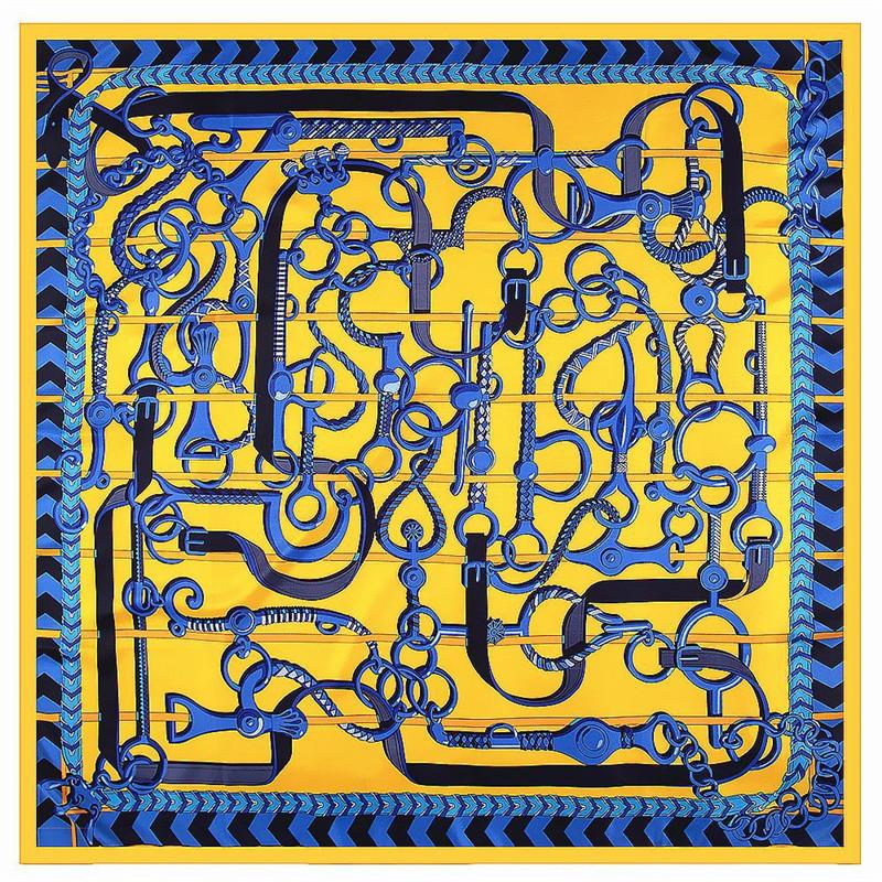 POBING 100% Twill Silk Scarf Women Saddle Melt Print Square Scarves Large Bandana Hijab Female Head Scarf Silk Foulards 130CM