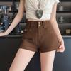 Brown Denim Shorts Women's Summer Wear High Waist Elastic Loose and Thin Straight Pants Trendy High Waist Brown Denim Shorts