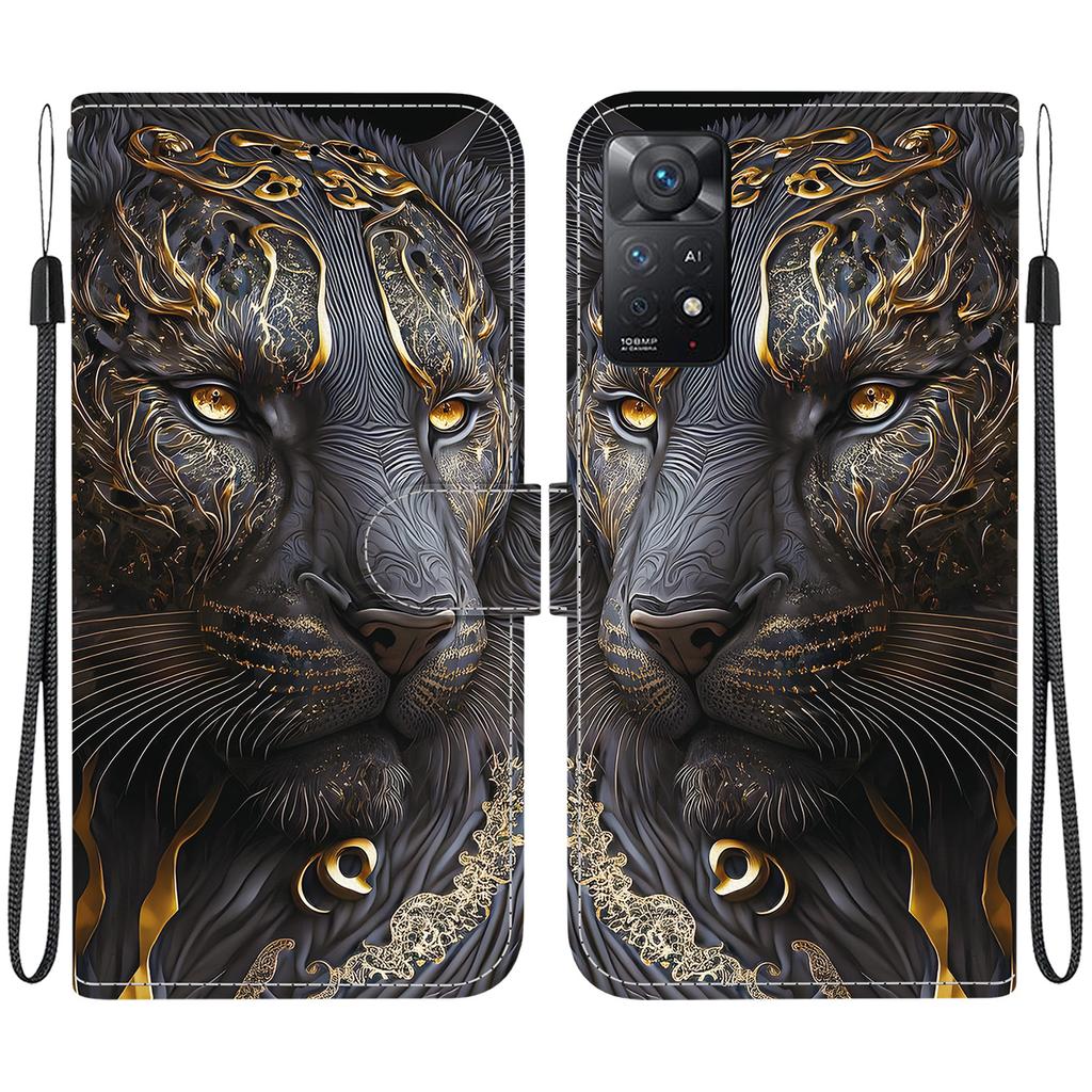 Handmade PU Leather Flip Case for Redmi Note 12 Pro 4G/ Redmi Note 11 Pro (4G 5G) Anti-Slip Shockproof Cover with Wrist Strap & Heart/Rose Cat Designs