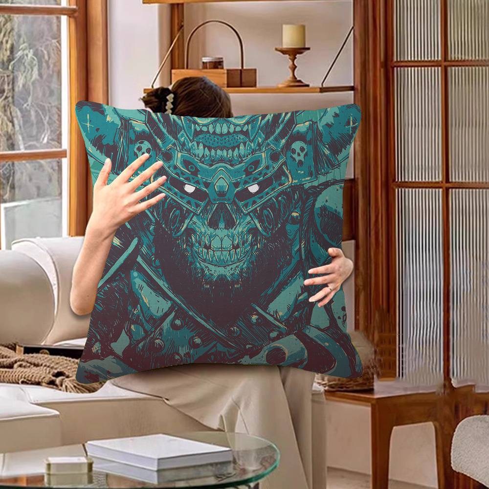 Japanese Samurai Oni Mask Cushion Cover Polyester Sofa Cushions Decorative Throw Pillows Home Decoration Pillowcover
