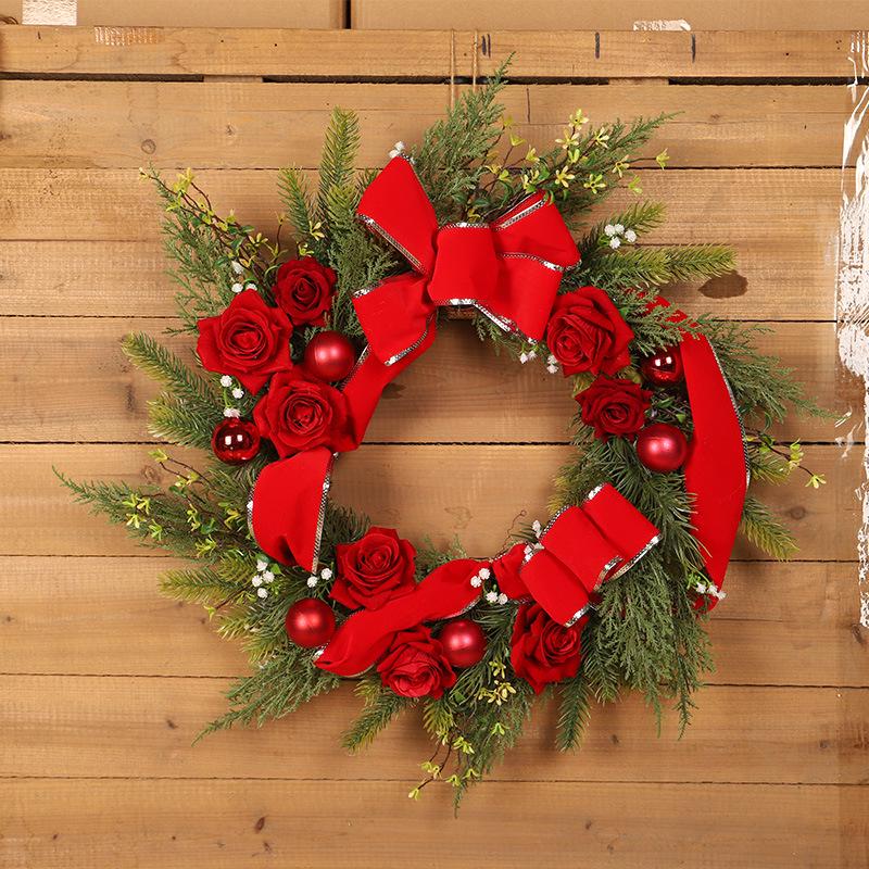 Hong Yu Red Rose Ribbon Christmas Wreath - Door & Home Decoration Ornament