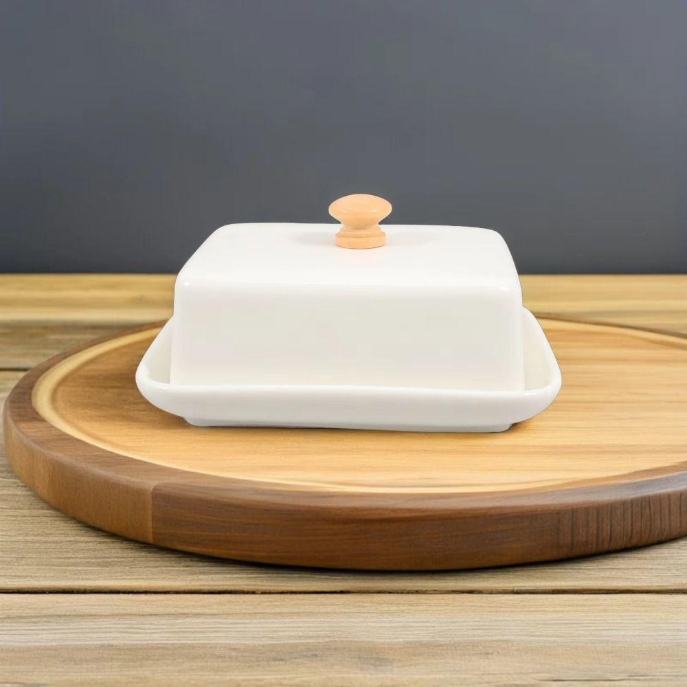 With Lid Ceramic Butter Dish Top Handle Sealed Butter Container Nordic Butter Plates  Snack