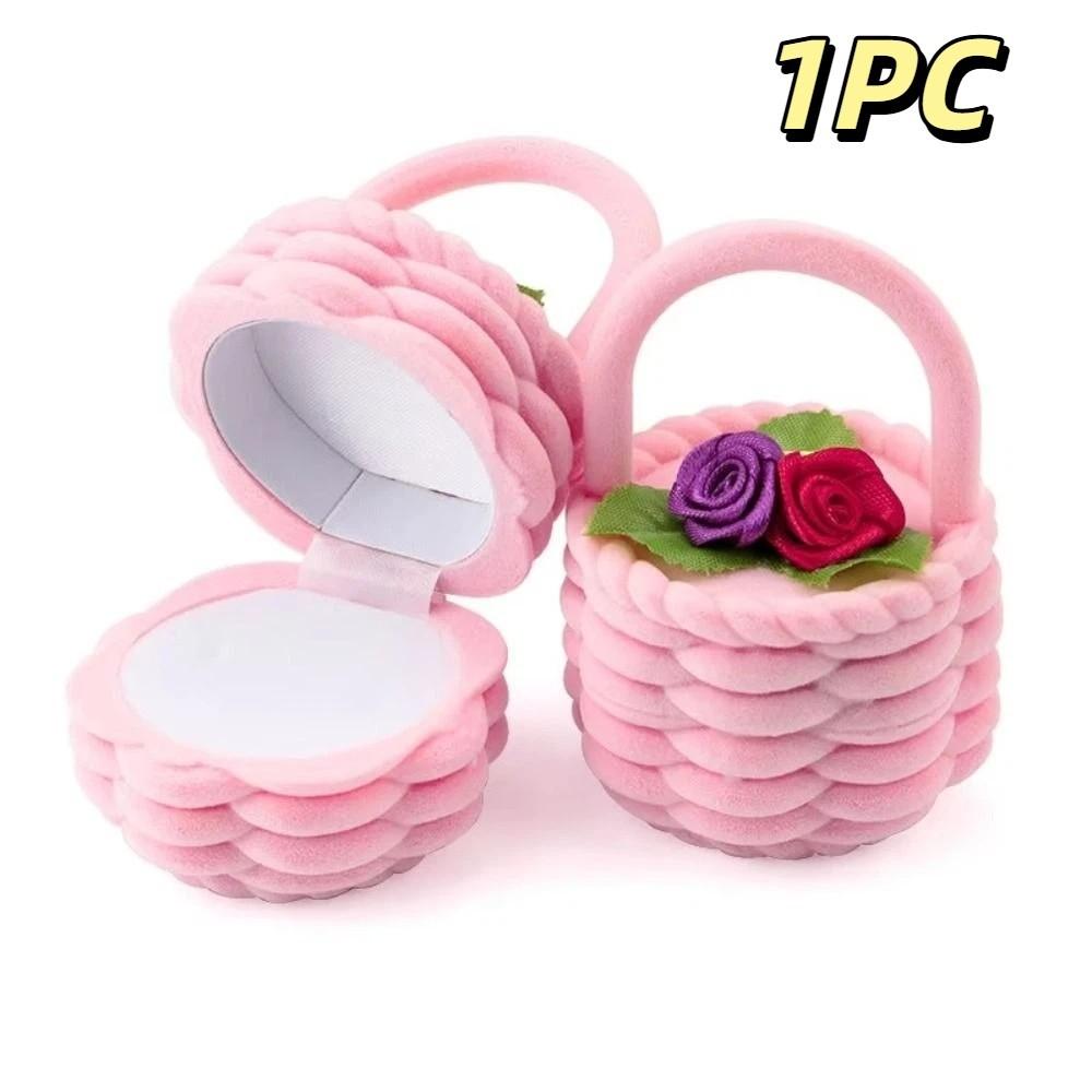Cute Design Flower Basket Ring Box Velvet Material Ring Box Case Jewelry Ring Box  Jewelry Display розовый