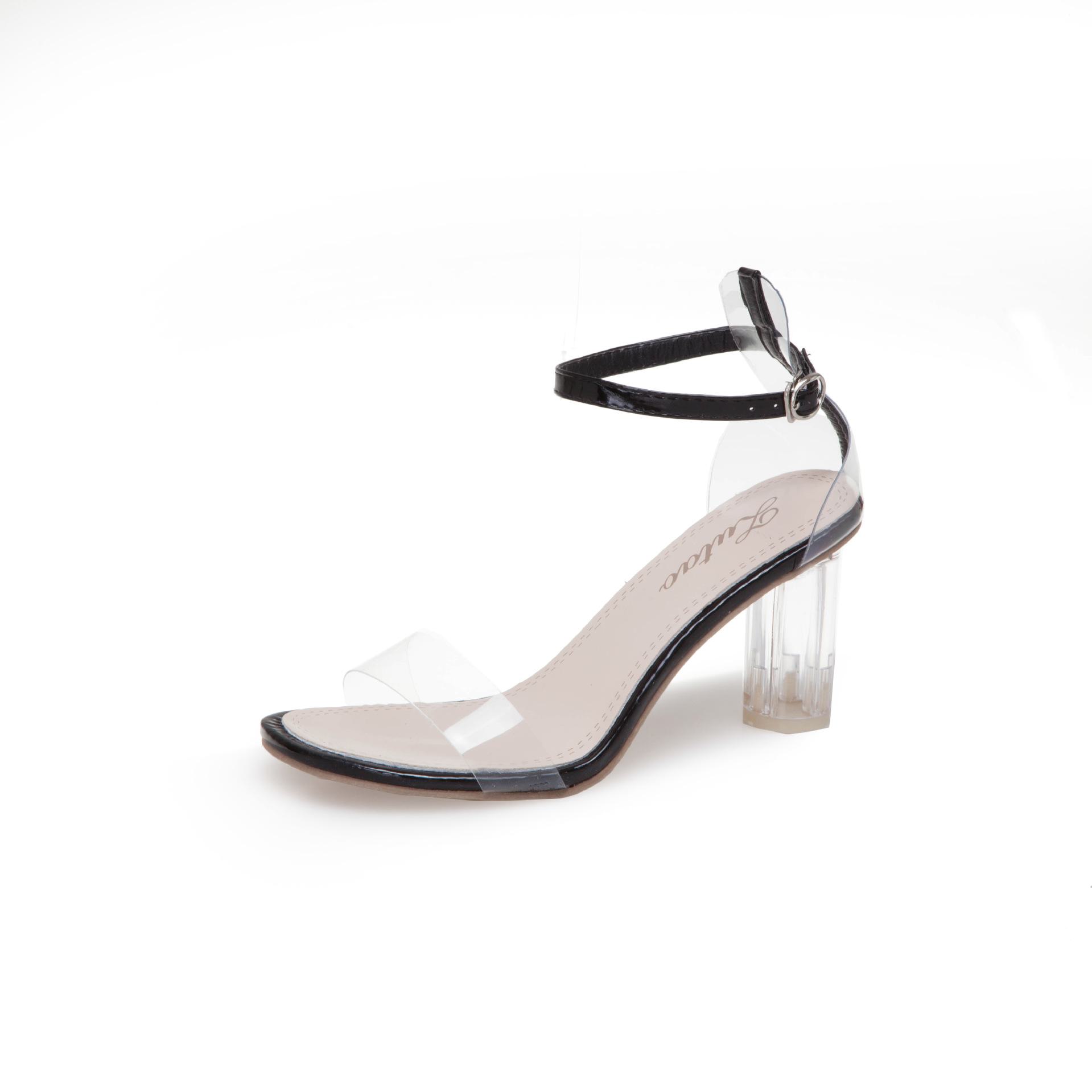 

Летние прозрачные босоножки с пряжкой на высоком каблуке 2021 года для женщин — сексуальные туфли с открытым носком и толстым каблуком 39 чёрный