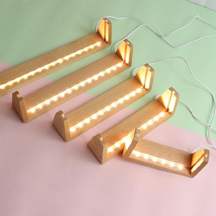 Wooden U-shaped LED Light Base Pedestal with USB-Cable Warm Light Lighted Stand
