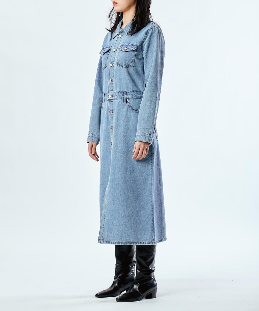Pillogeulaem Powder Recycle Denim Dress