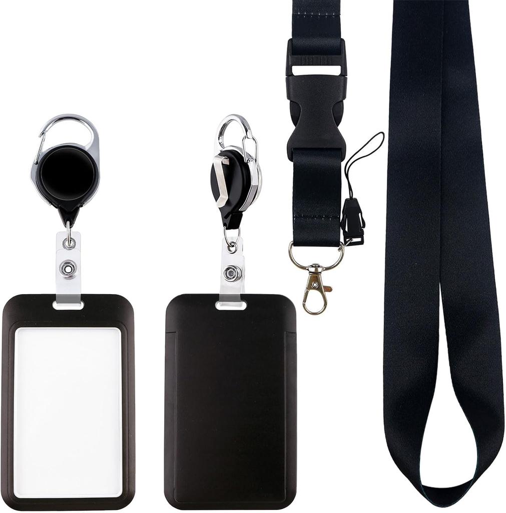Black retractable removable lanyard sleeve with name clip adjustable suitable for men women and teachers