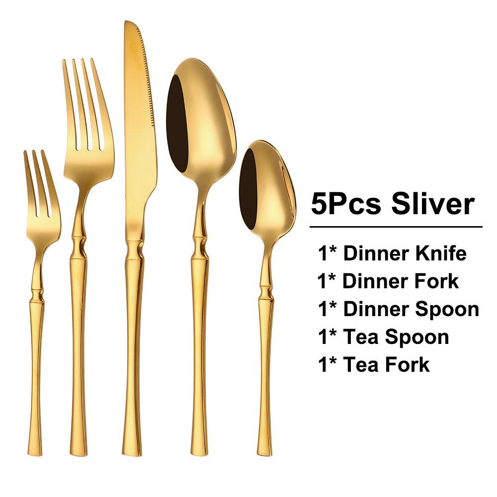 10/15/20/25/30Pcs Gold Cutlery Stainless Steel Sliver Tableware Mirror Dinner Set Western Knife Fork Spoon Kitchen Utensils