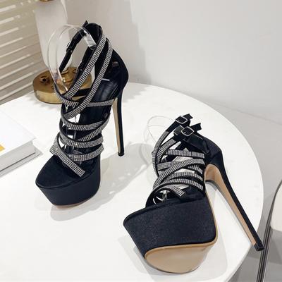 Neu Mode Peep Toe Zip Plattform Pumps Super High Heels Sexy Strass Sandalen Für Frauen Hochzeit Stripper Schuhe Stiletto