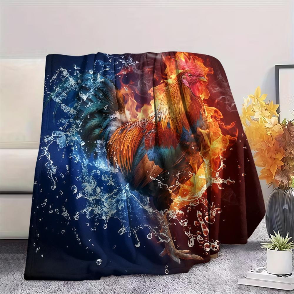 Blue Red Flame Cat Chicken DogPrint Flannel Blanket,High quality Comfortable for All Seasons,Home Decor,Warmth and Comfort,Perfect for Christmas Gifts