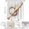 Baseball Shower Curtain - Watercolor Wooden Bat & Ball, Nostalgic Sports Theme, Water-Resistant Polyester