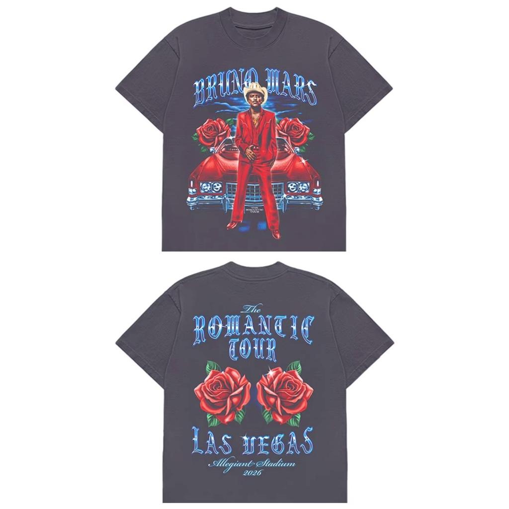 2026 Bruno Mars The Romantic Tour T-shirt Men and Women Summer Cotton Clothing Oversize Fashion Trendy Tee Hip Hop Streetwear Top