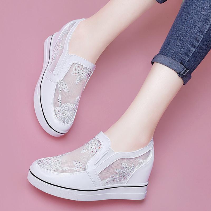 Ultra Height Mesh Women's Shoes 2024 Summer New Fashion Hollow Out Breathable Comfortable Internal Elevated Versatile Sneakers