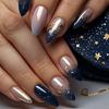 Short Spicy Star Almond Glitter Gradient False Nails