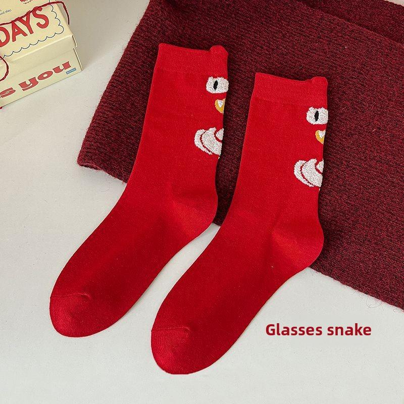 Socks Lady Big Red Socks Socks Spring Festival Red Socks Foot Cotton Socks Lady Tube Cartoon Cute