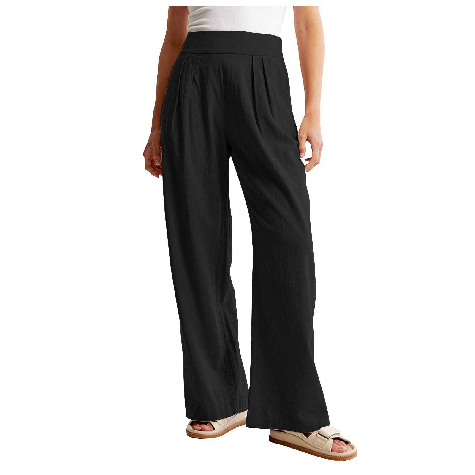 

Women S Summer Linen Blend Ultra Wide-Leg Pant Long Slacks High Waist Trousers Pocket M чёрный