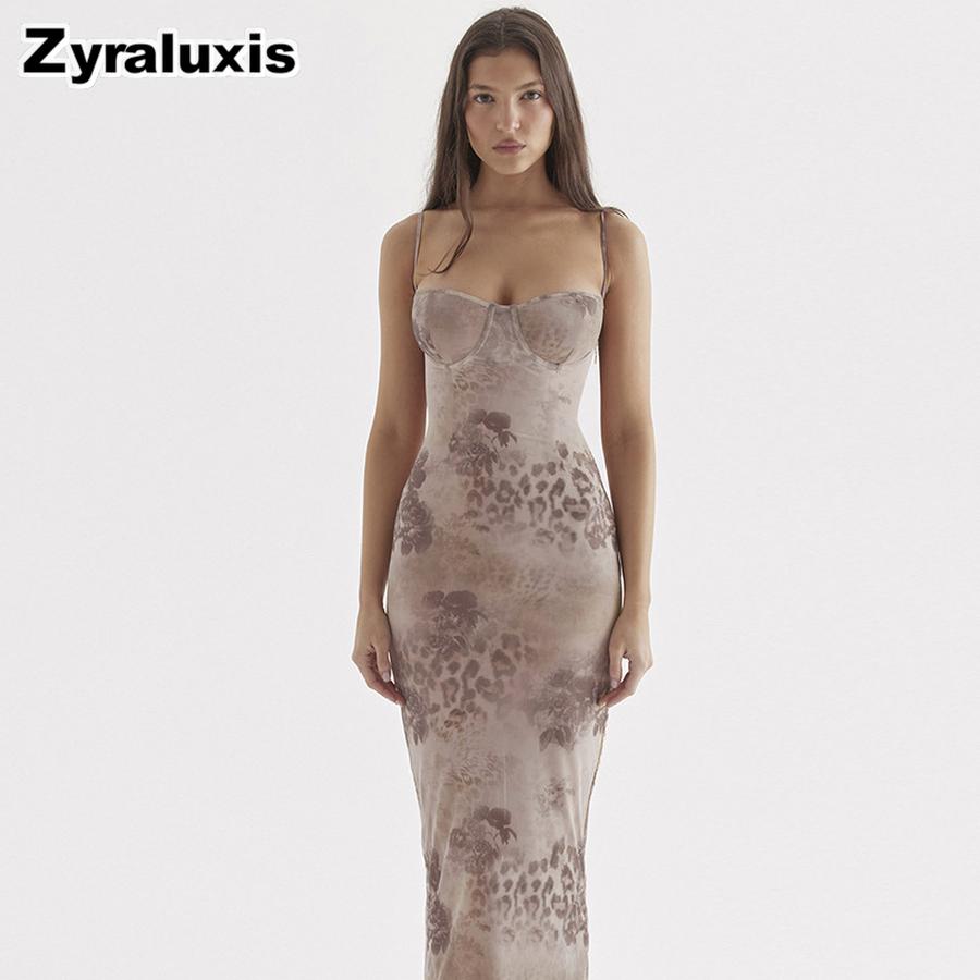 Women's Elegant Slim Fit Ruched Waist Dress Floral Print Long Gown