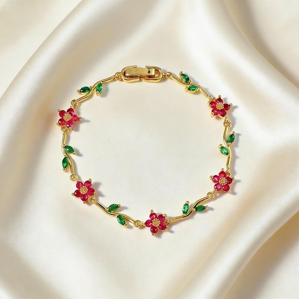 Shiny Flower Rhinestone Bracelet Elegant Zircon Hand Chain Stackable Leaves Wrist Jewelry Women