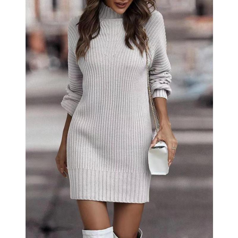 VEZFAA Damenmode, lässig, Herbst/Winter, einfarbig, mit langem Ärmel, halber Rollkragenpullover