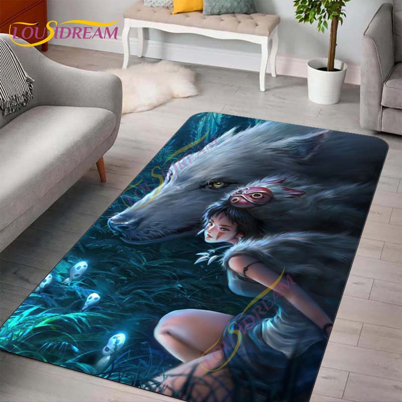Princess Mononoke Area Rugs 3D Cartoon Pattern Art Print Rug Large Carpet Rugs for Living Room Bedroom Anime Cute Floor Mats