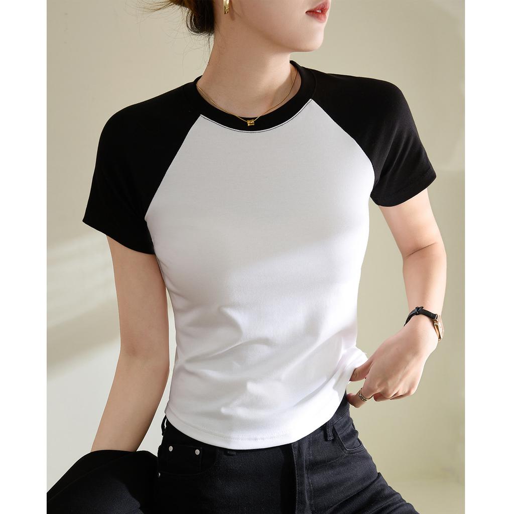 Pure Cotton Curved Short-sleeved T-shirt Women's Summer New Slim Fit Top Bottoming Shirt