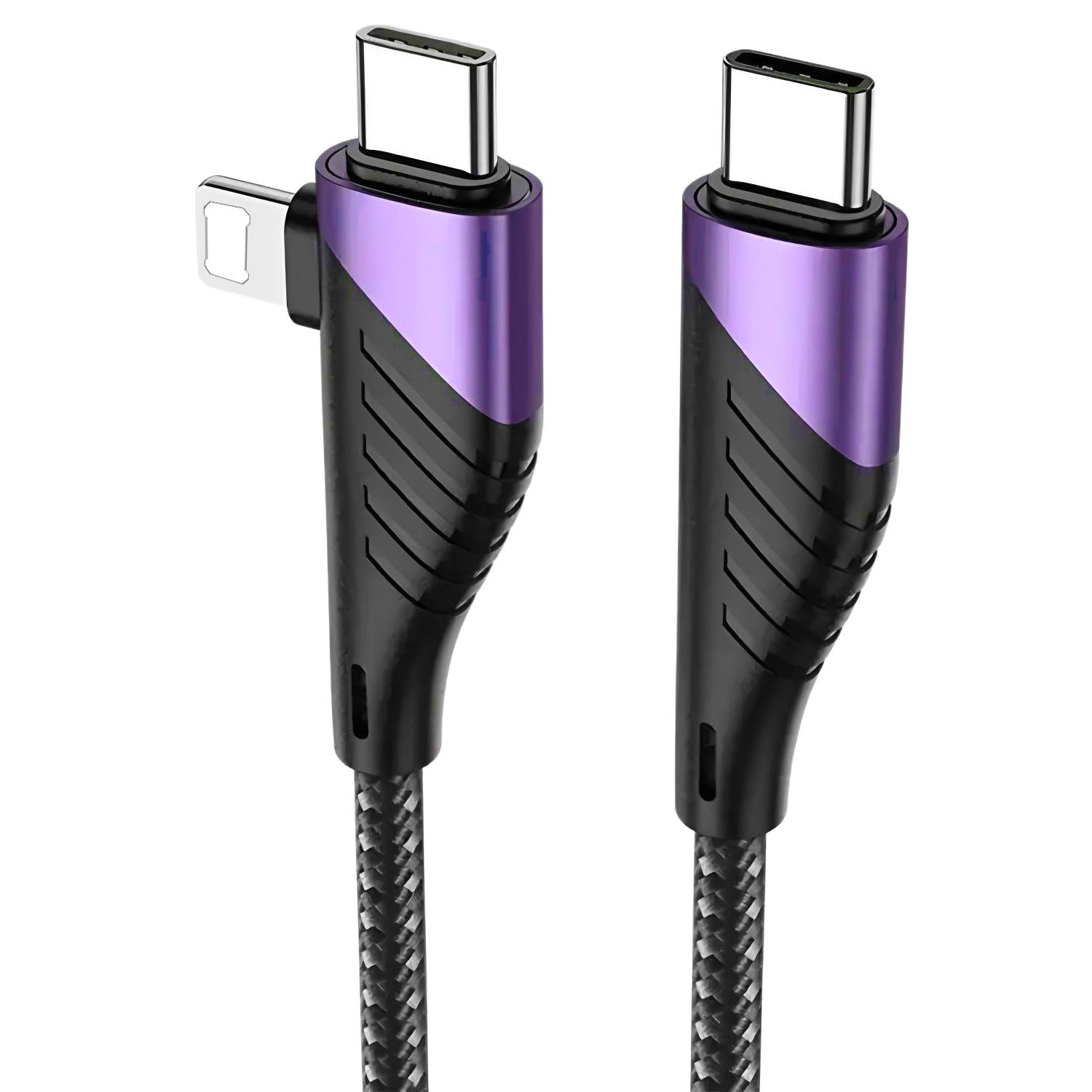 

2 in 1 USB Type C Cable 240W PD Fast Charging Wire Type C To Lighting Cable For iPhone 15 14 Pro Max MacBook iPad Xiaomi чёрный