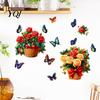 Party Decoration Floral Wall Stickers Rose Flowers with Butterflies, PVC Waterproof Decals, Removable Decorative Window Decals for Balcony Glass