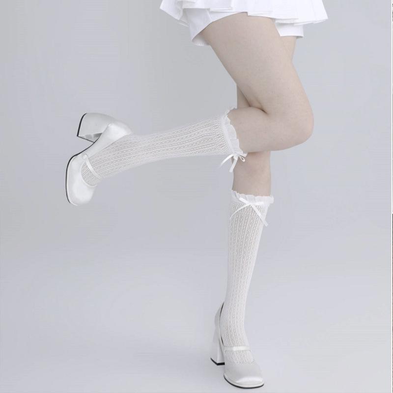 High-value versatile Mori pure desire calf socks ballet style simple two-wear socks hollow lace Lolita stacking socks