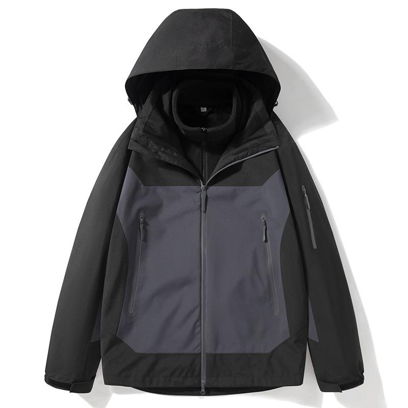 Jacket Men's Autumn and Winter Three-in-One Removable Fleece Thickened Windproof Waterproof Outdoor Jacket