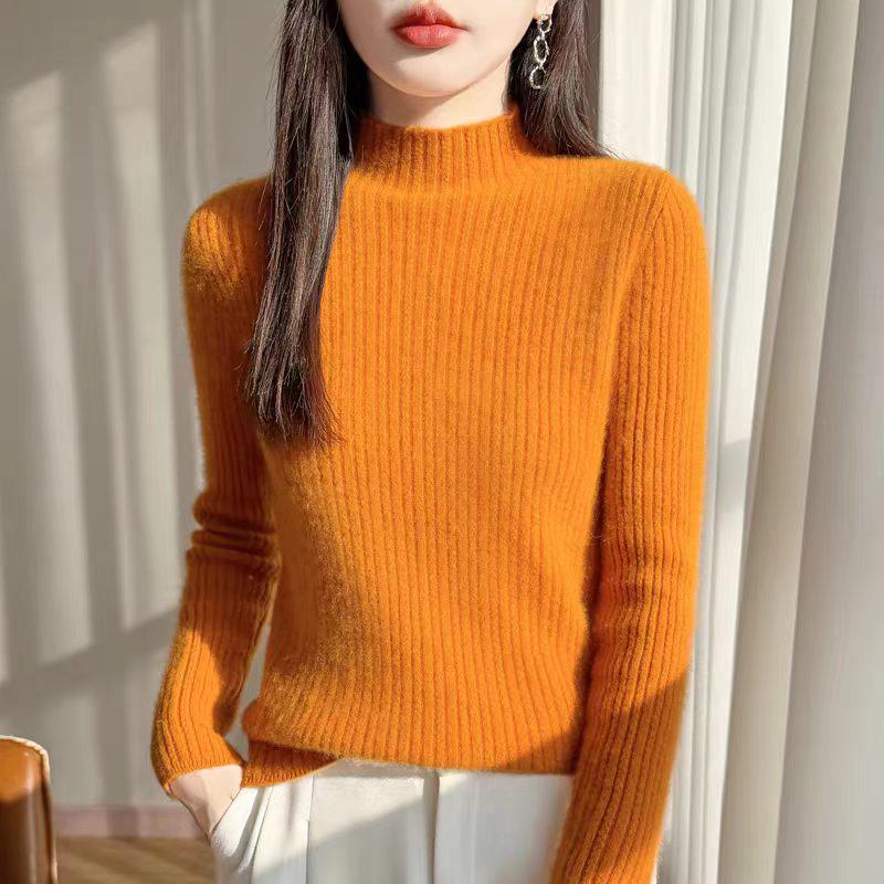 Women's Slim Fit Wool Mock Neck Cable Knit Sweater