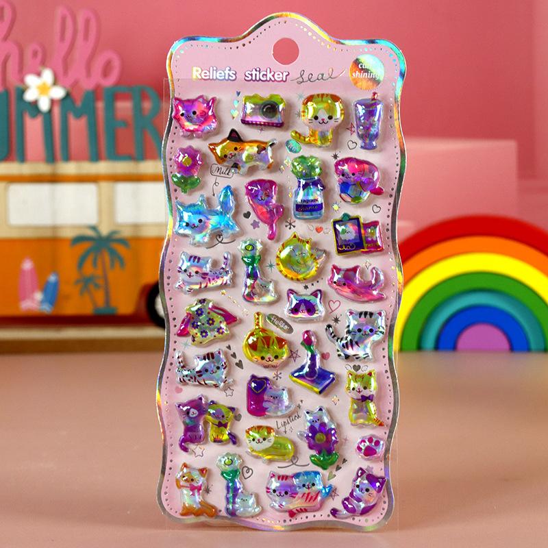 3D Rabbit Sticker Hot Cartoon Capybara Kuromi Melody 3d Relief Rainbow Sticker Sticker Elf Sky Group Cartoon