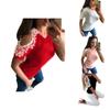 Trendy Women Short Sleeve Off Shoulder Lace Splice Blouse With Comfortable Fit