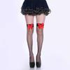 Sweet Bowknot Accent Thigh High Long Socks for Women Halloween Cosplay Parties Fishnet Striped Thigh High Stockings