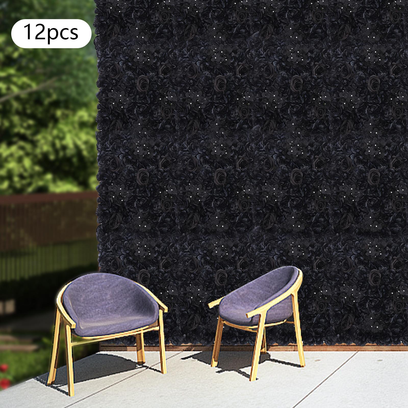 

12 шт. Панель стены из искусственных цветов, Подвесной декор для сада с гортензией, георгином, розой, 23,6x15,7 дюйма Шелковая Бесплатная Вертикальная Зелень чёрный