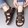 Mode 2024 Herren Sandalen Luxus Echtes Leder Sandale Outdoor Freizeit Sandalen Rutschfest Strandschuhe für Herren Fahren Sandalias Große Größe 47