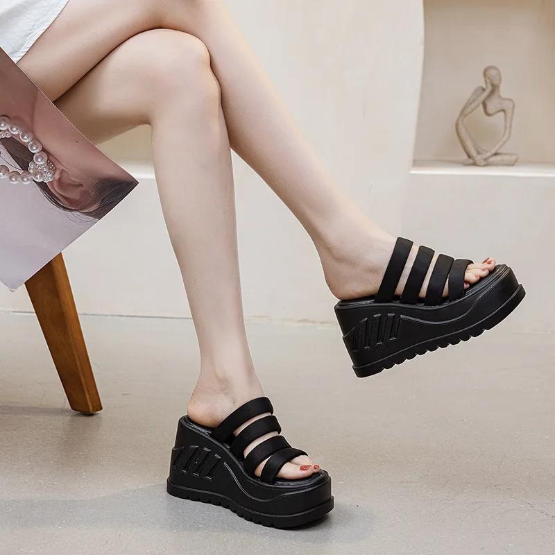 

Мода 10СМ Балетки Летние Босоножки с Открытым Носком Пляжные Сандалии Тапочки Супер Высокие Туфли Платформа Танкетка Модные Слипоны Комфортные Повседневные Женские Туфли 39 чёрный
